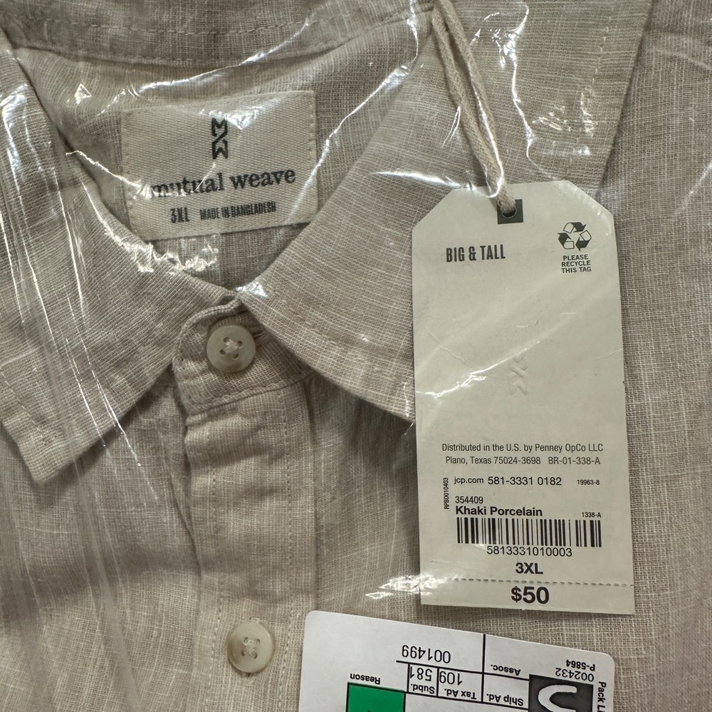 Essential Weave Men's Khaki Porcelain Button Down Shirt - 3XL